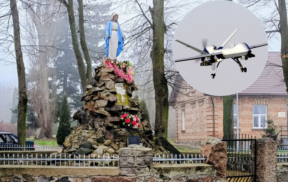 Miejscowość Lekowo w gminie Regimin, dron bezzałogowy